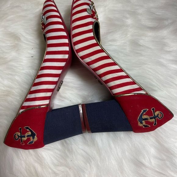 Babycham Rochelle Anchor red white and blue black heels slip on shoes size 6 - Picture 6 of 11